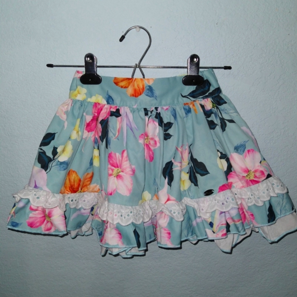 Floral Ruffle Skirt with Lace Trim